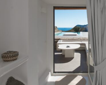 Doorway with sea view at Villa Costa in Elia, Mykonos