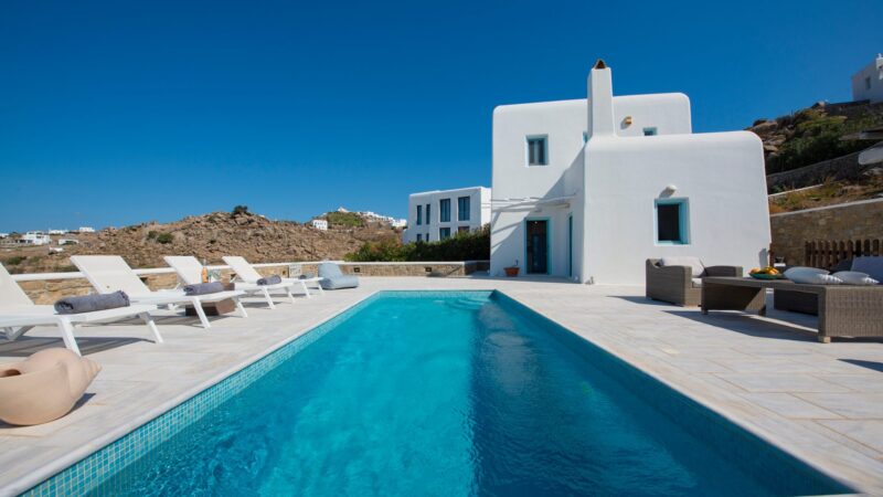 Private pool and whitewashed villa at Villa Danelina in Agios Lazaros, Mykonos