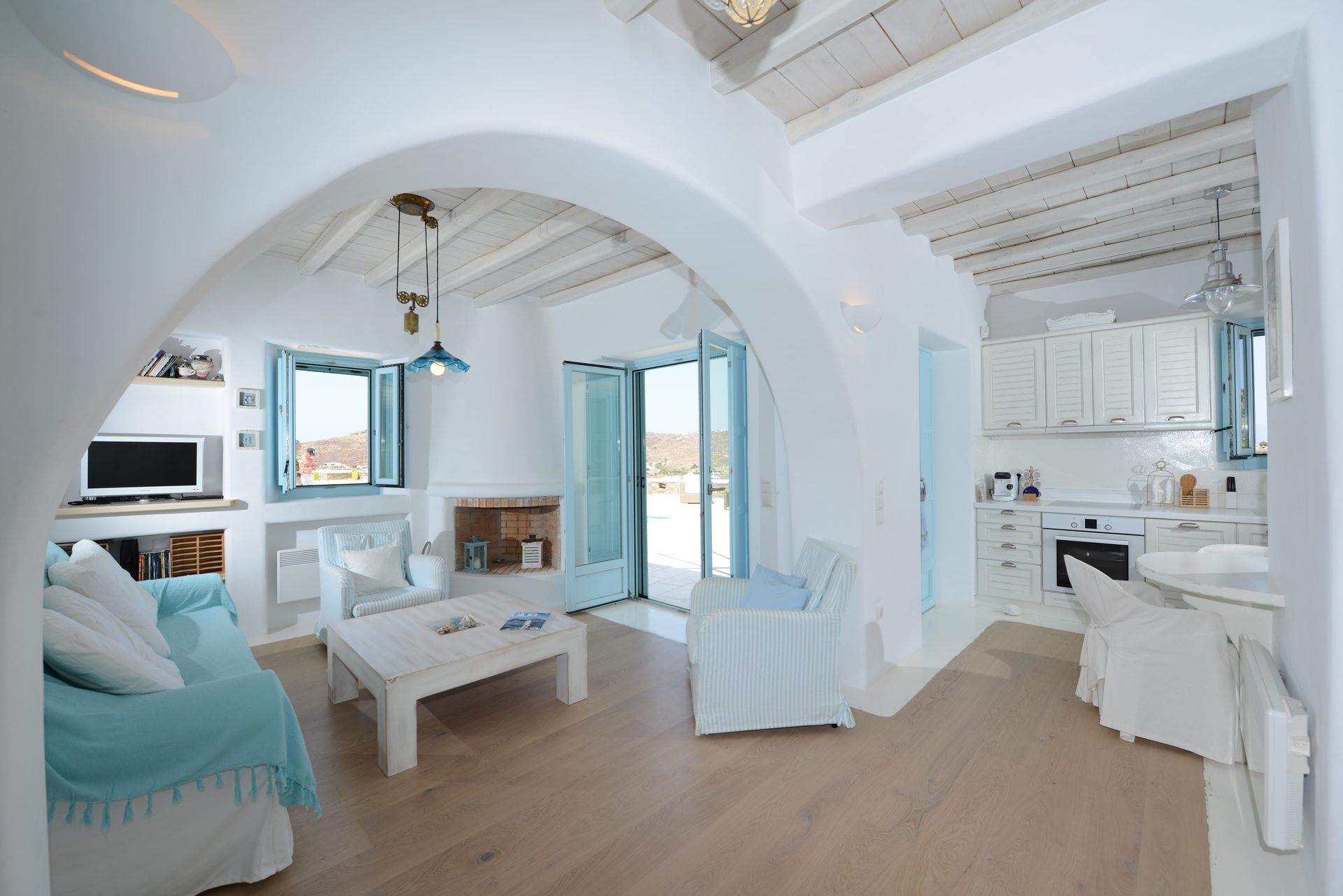 Open-plan living area at Villa Danelina in Agios Lazaros, Mykonos