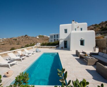 Pool and villa facade at Villa Danelina in Agios Lazaros, Mykonos