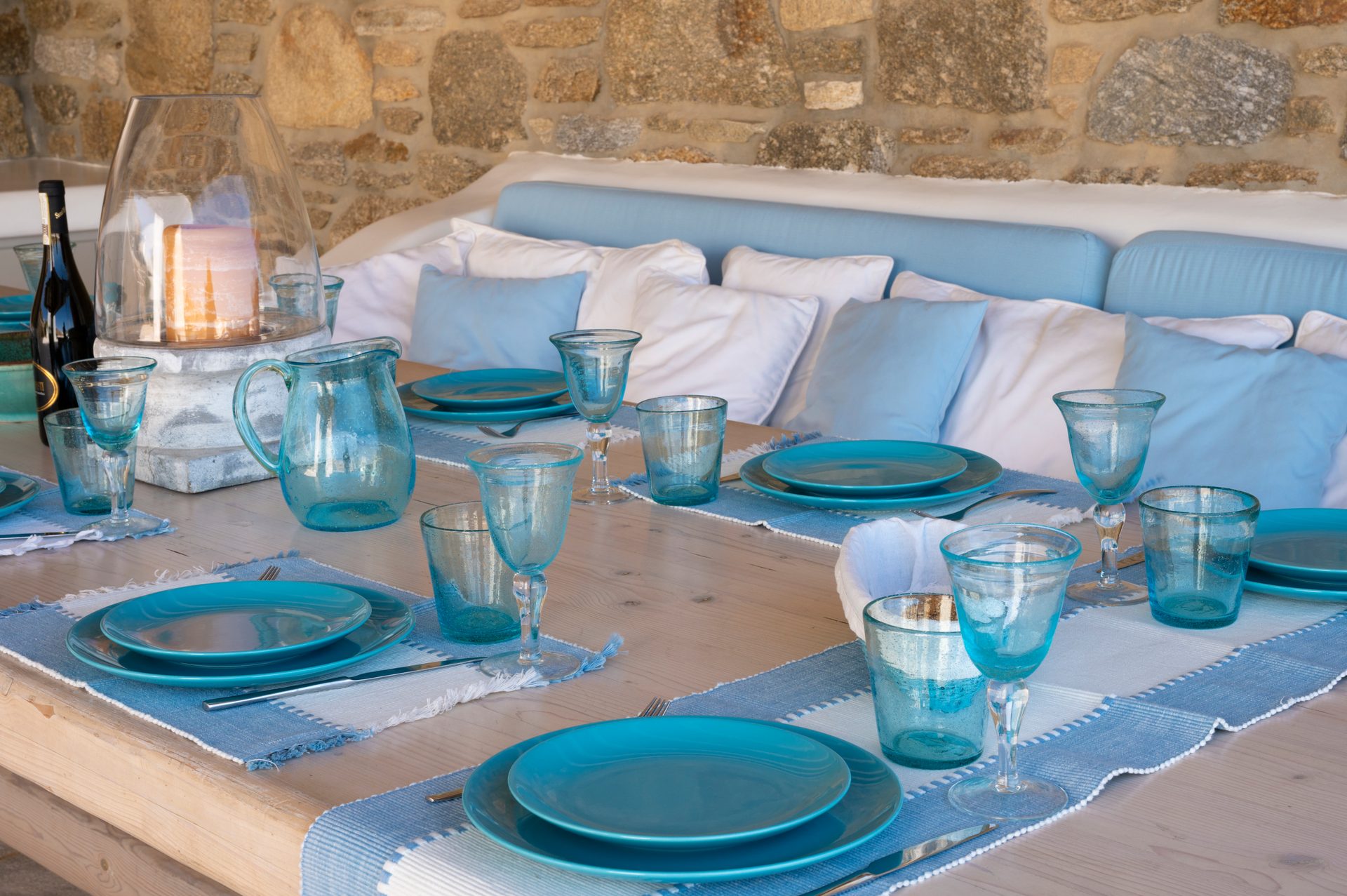 Table set on the terrace at Villa Danelina in Agios Lazaros, Mykonos