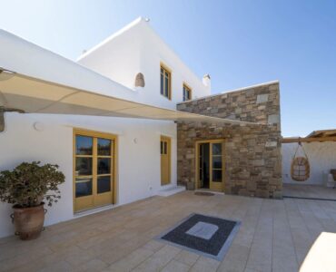 Courtyard entrance at Villa Gaia in Psarou, Mykonos
