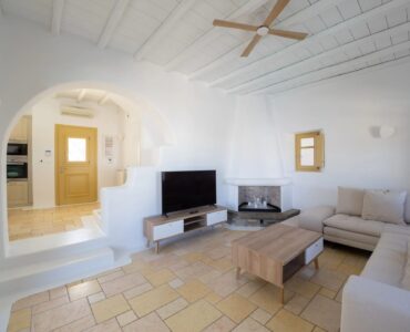 Living room at Villa Gaia in Psarou, Mykonos