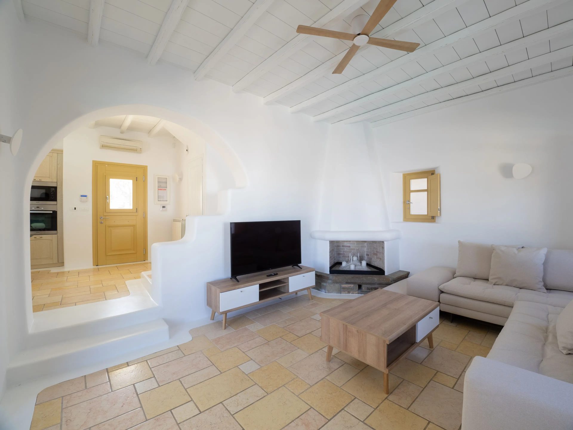 Living room at Villa Gaia in Psarou, Mykonos