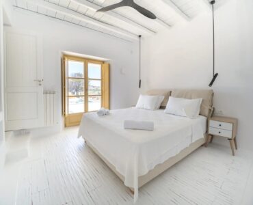 Double bedroom at Villa Gaia in Psarou, Mykonos