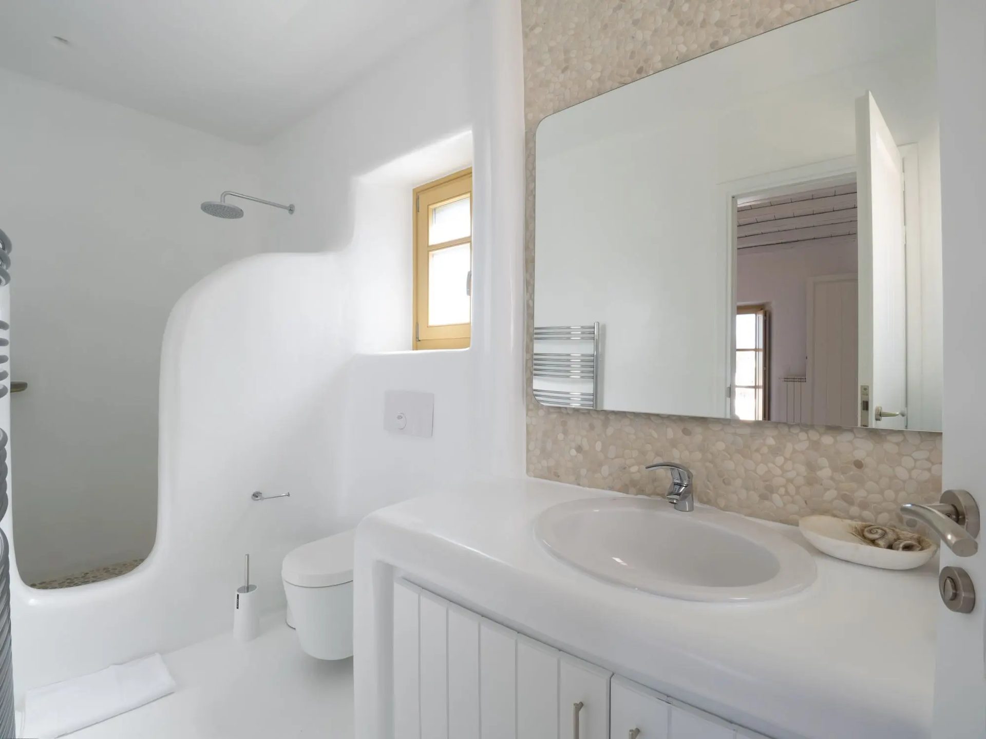 Bathroom vanity at Villa Gaia in Psarou, Mykonos
