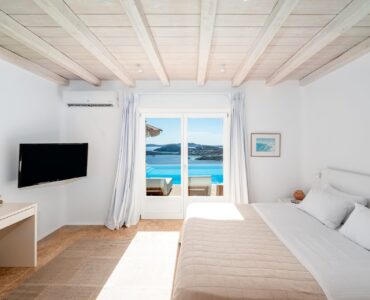Double bedroom at Villa Kymothea in Agios Lazaros, Mykonos