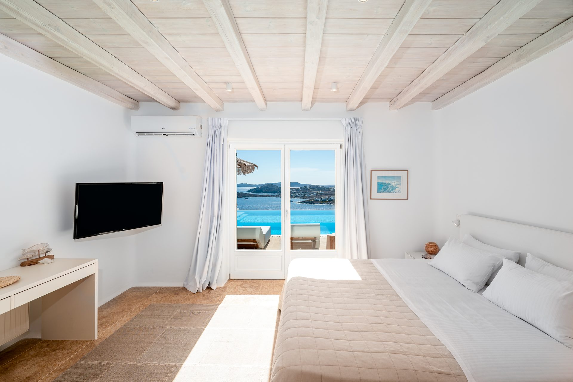 Double bedroom at Villa Kymothea in Agios Lazaros, Mykonos
