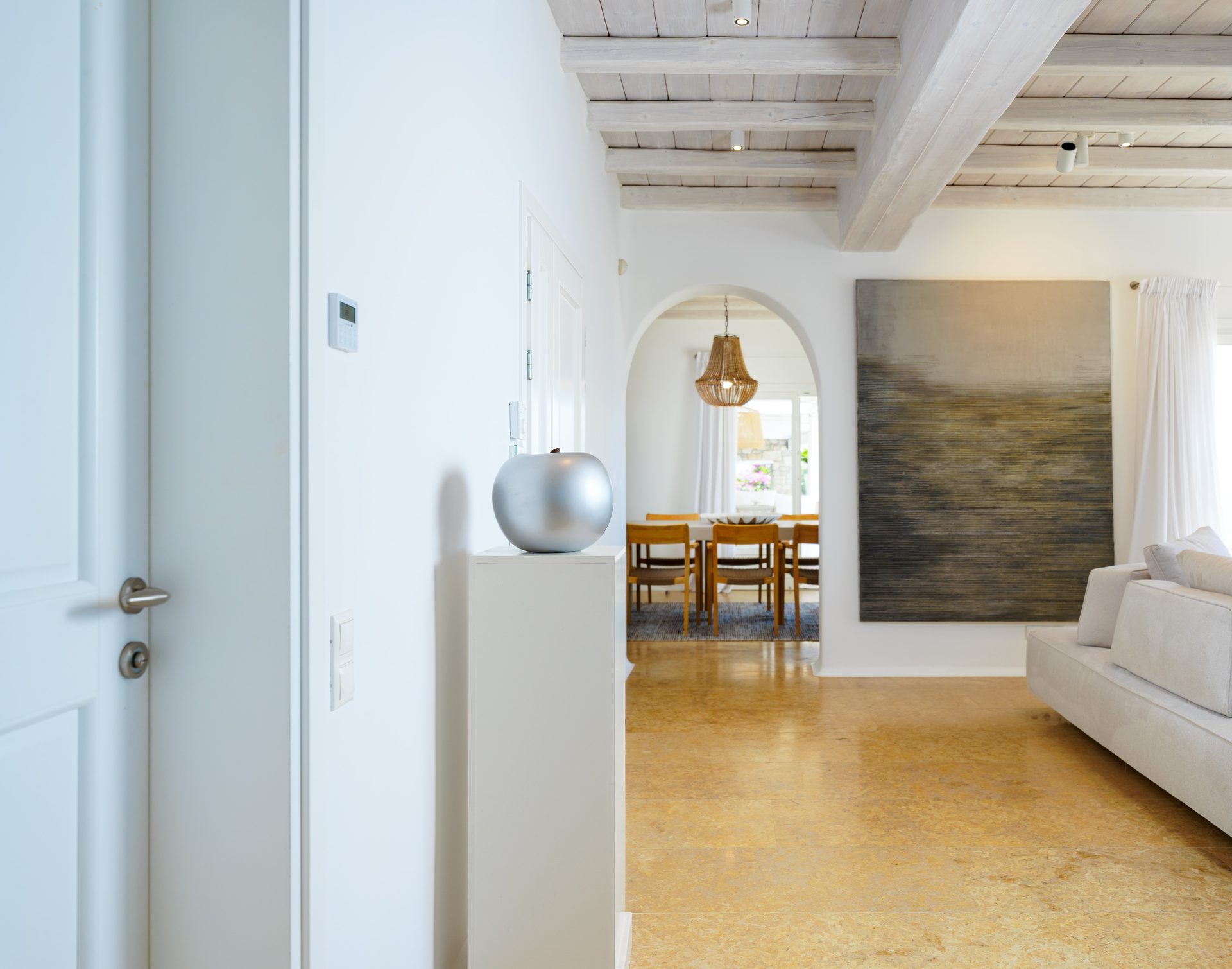 Hallway to the living room at Villa Kymothea in Agios Lazaros, Mykonos