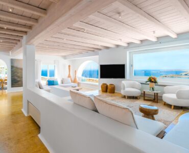 Living room at Villa Kymothea in Agios Lazaros, Mykonos