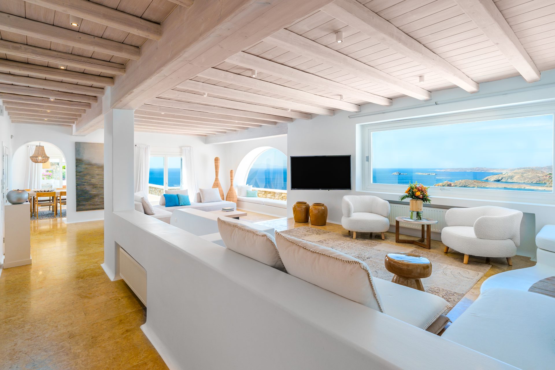 Living room at Villa Kymothea in Agios Lazaros, Mykonos