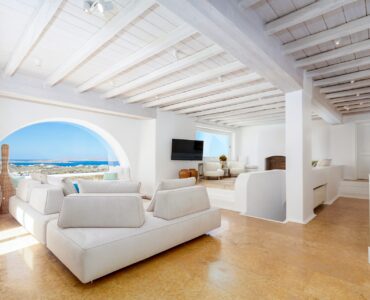 Living room at Villa Kymothea in Agios Lazaros, Mykonos