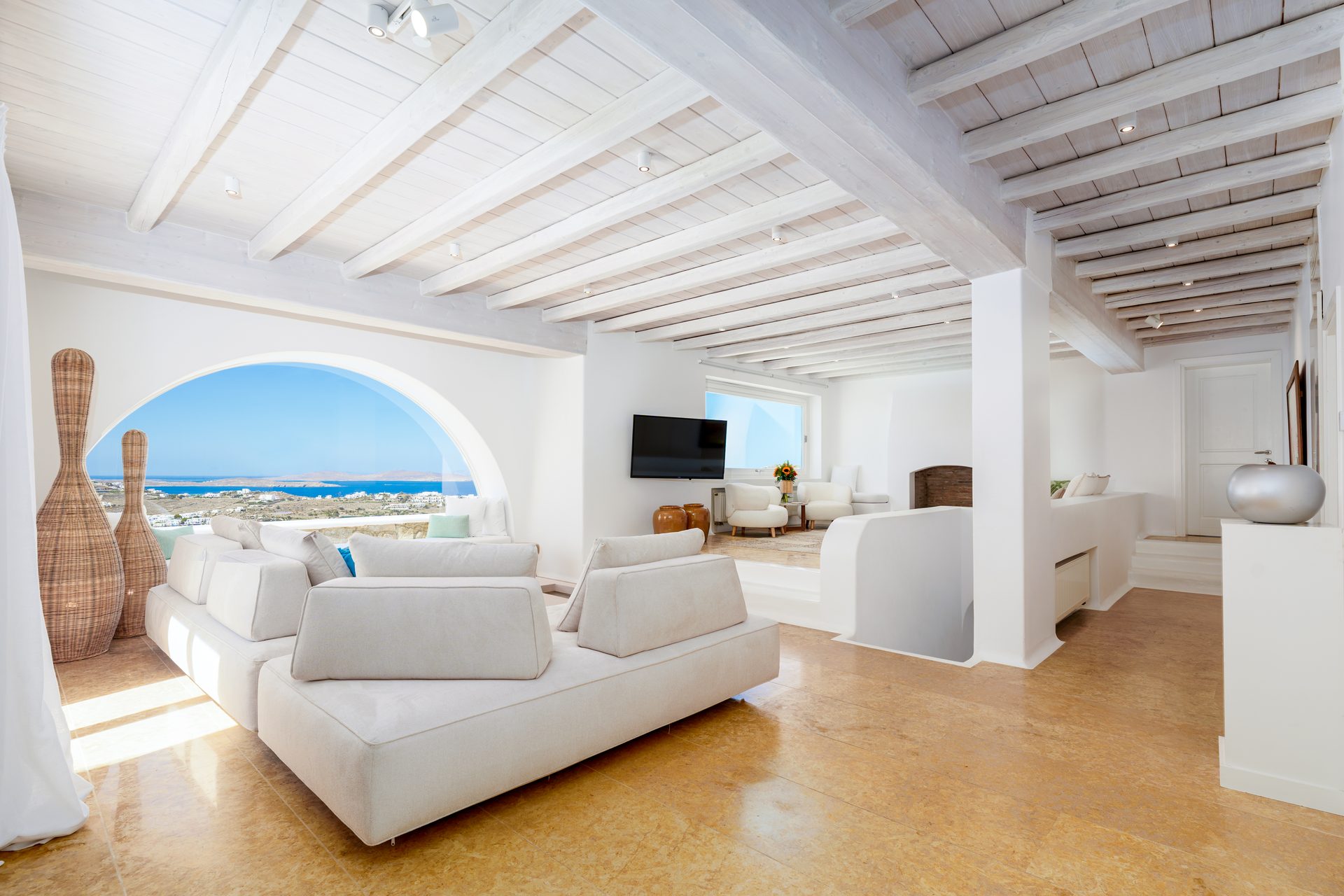 Living room at Villa Kymothea in Agios Lazaros, Mykonos