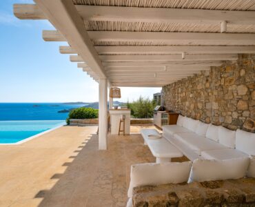 Pergola lounge at Villa Kymothea in Agios Lazaros, Mykonos