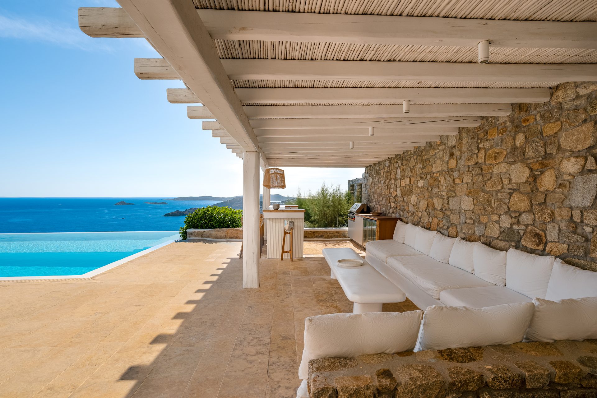Pergola lounge at Villa Kymothea in Agios Lazaros, Mykonos
