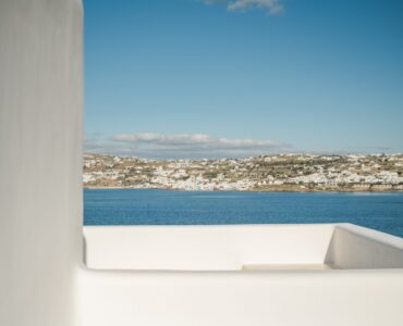 View towards Mykonos Town at Villa Mare Blu in Kanalia, Mykonos