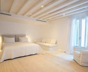 Double bedroom at Villa Nafsithoi in Agios Lazaros, Mykonos