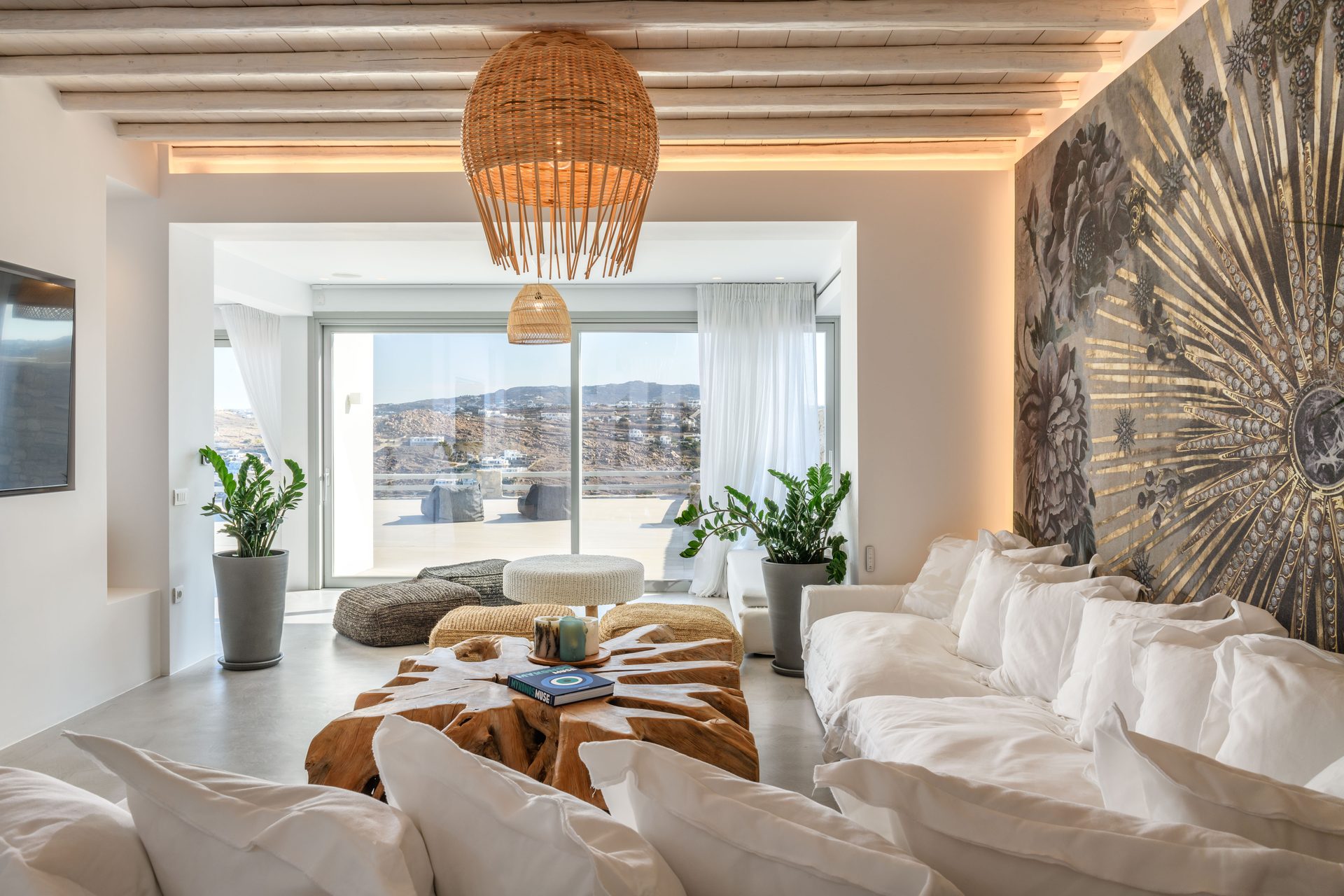 Living room at Villa Nerovino in Kanalia, Mykonos