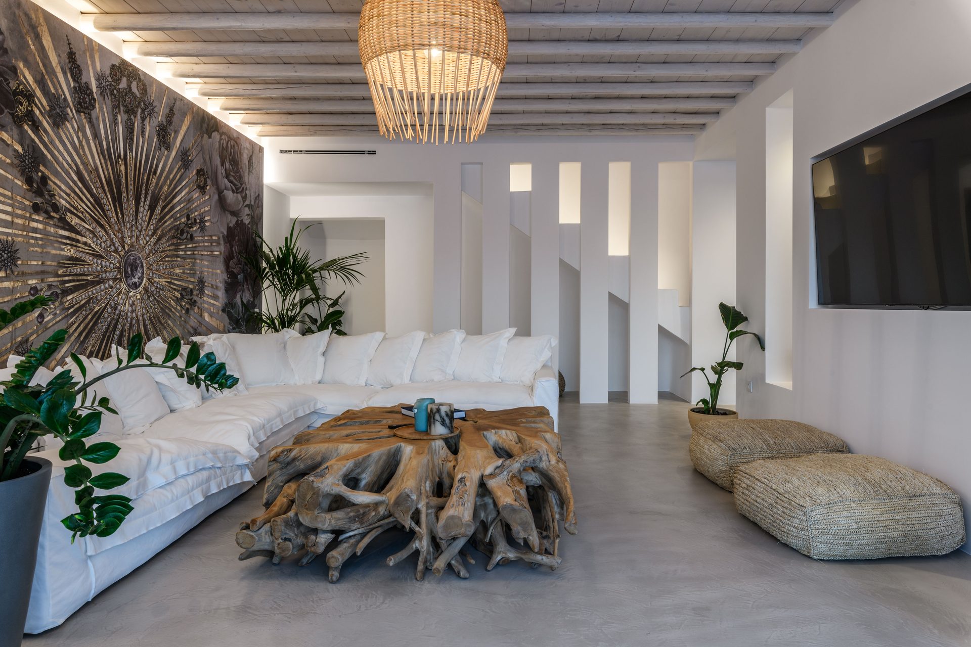 Living room at Villa Nerovino in Kanalia, Mykonos