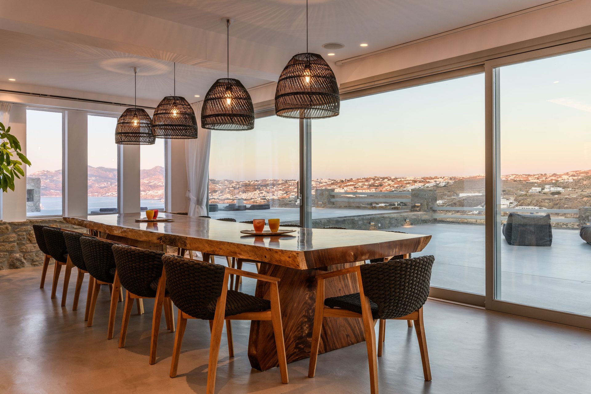 Dining area with sea view at Villa Nerovino in Kanalia, Mykonos