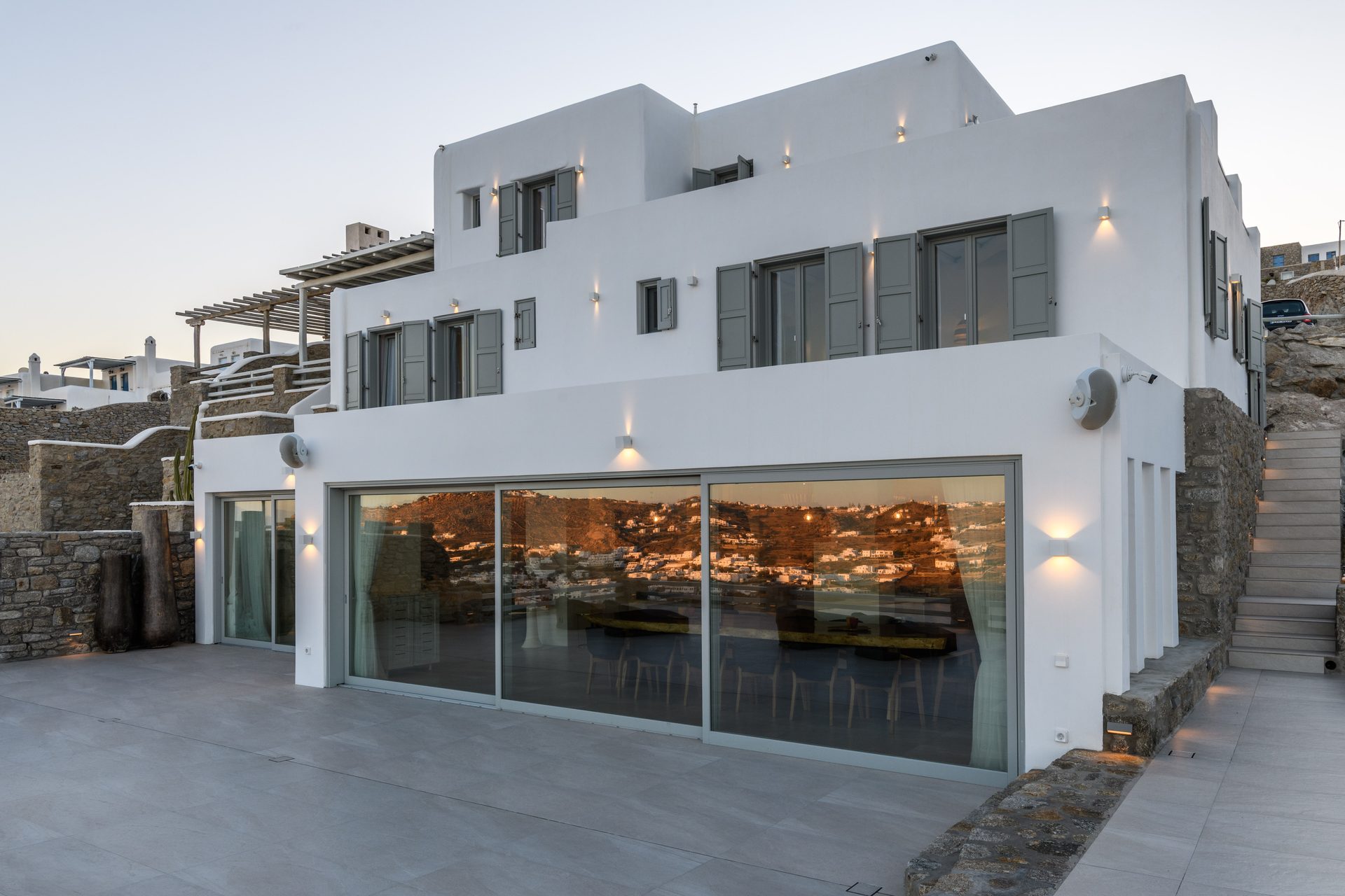 Modern Cycladic exterior at Villa Nerovino in Kanalia, Mykonos