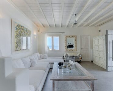 Living room at Villa Pergisos in Kanalia, Mykonos