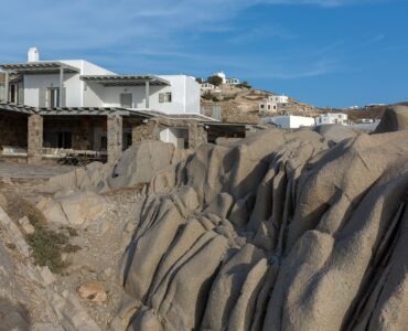 Villa set among granite rocks at Villa Pergisos in Kanalia, Mykonos