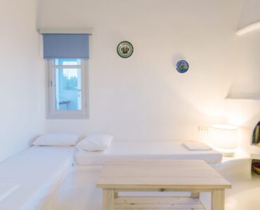 Bright bedroom at Villa Phaedra in Pouli, Mykonos