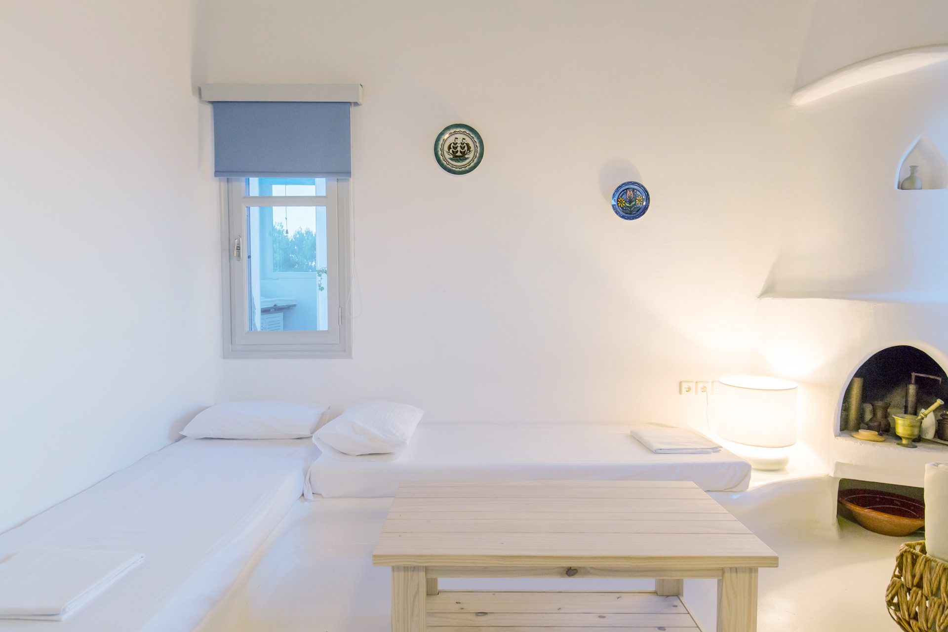 Bright bedroom at Villa Phaedra in Pouli, Mykonos