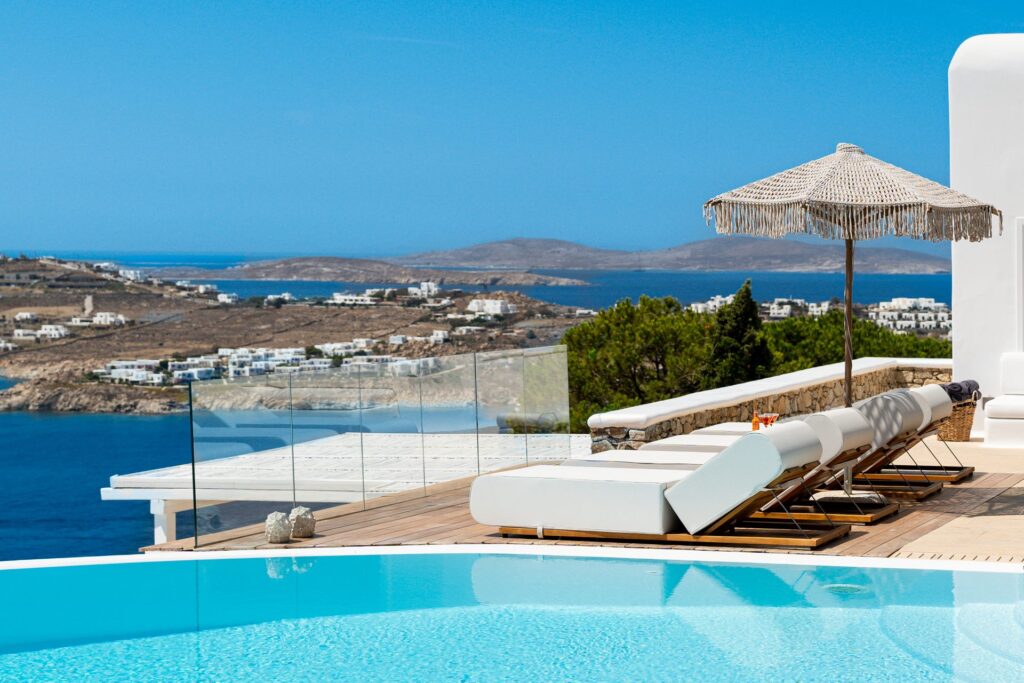 Infinity pool above the sea at Villa Sagini in Agios Lazaros, Mykonos