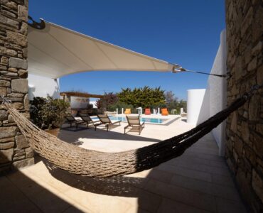 Hammock on the terrace at Villa Uranos in Psarou, Mykonos