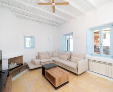 Living room at Villa Uranos in Psarou, Mykonos