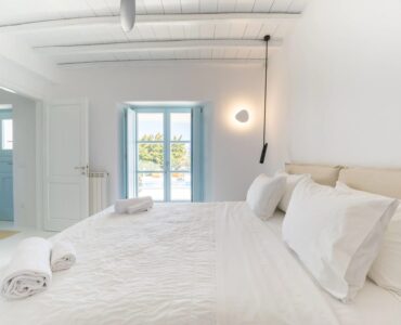 Double bedroom at Villa Uranos in Psarou, Mykonos