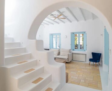 Staircase and arch at Villa Uranos in Psarou, Mykonos